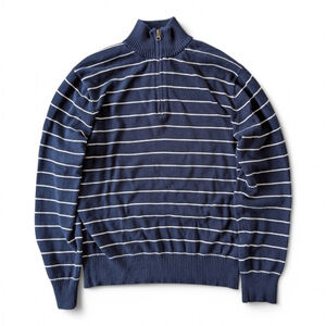 J. Crew Factory Men's Heritage Cotton Half Zip Sweater Sz L Preppy Navy Stripe